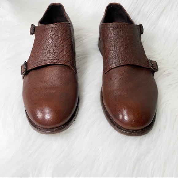 SOLD-Frye Leather Womens Buckled Oxford Flats, Menswear-Inspired Cognac Loafer - Picture 10 of 13